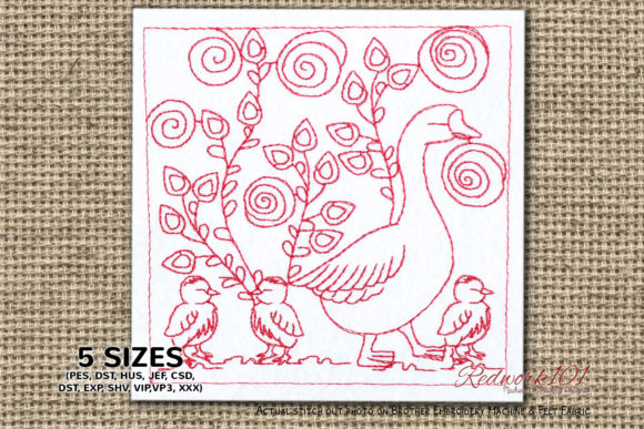 Charming Duck with Ducklings Embroidery