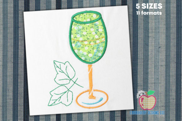 Elegant Wine Glass with Leaf Embroidery Applique