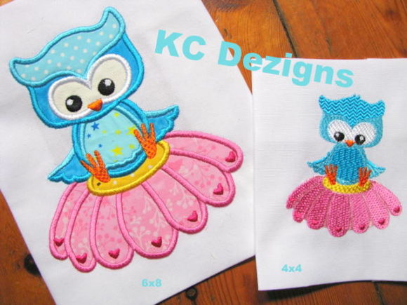 Spring Owl Sitting on Flower Applique
