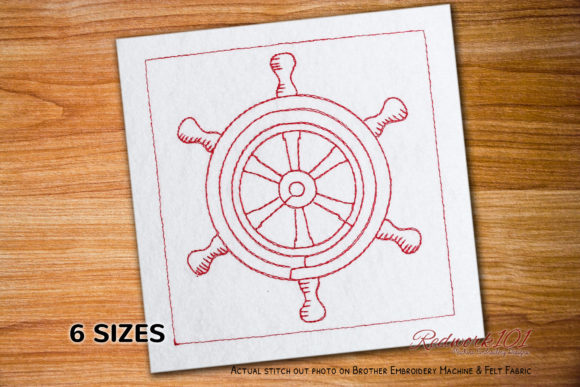 Steering Wheel of the Ship Redwork: A Nautical Charm